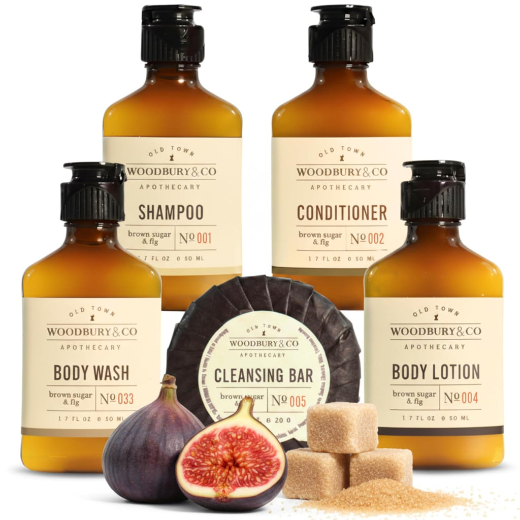 WOODBURY & CO Travel Size Shampoo Conditioner Body Wash Lotion & Soap (150 PK, 1.7 oz each), Guest Bathroom Essentials Toiletries Airbnb Bulk Mini Sets Hygiene Kits Paraben Free Air Bnb Toiletry