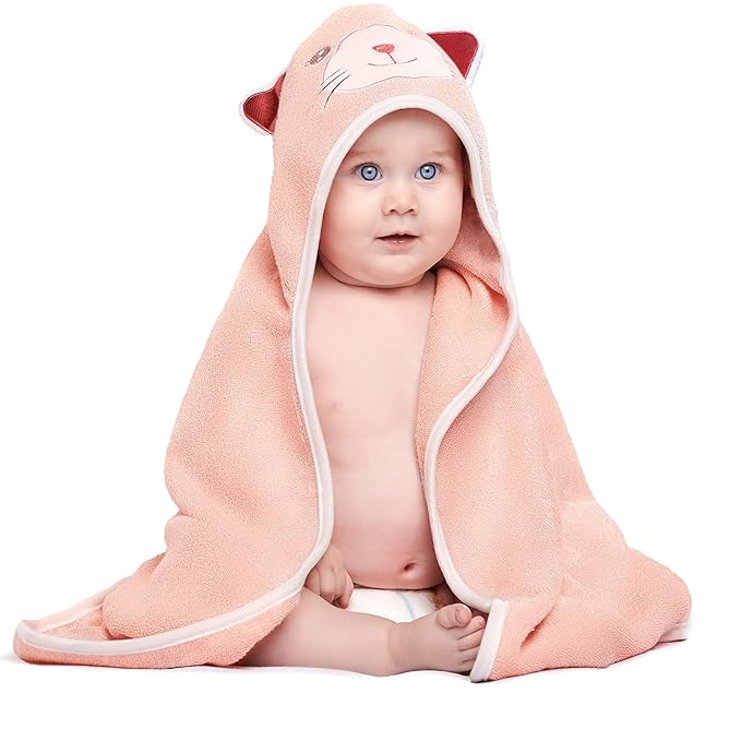 MINIBOO Hooded Baby Towels for Newborn & Toddler - Super Soft Baby Bath Towels with Hood, Highly Absorbent Viscose Made from Bamboo Hooded Towel for Girls, Newborn Essentials.