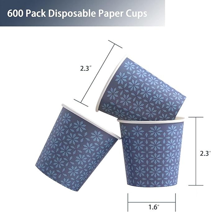 600 Pack 3oz Paper Cups, Disposable Bathroom Navy Floral Small Mouthwash Cups 3 OZ for Barth, Parties, Picnics, Barbecues, Travel and Events.
