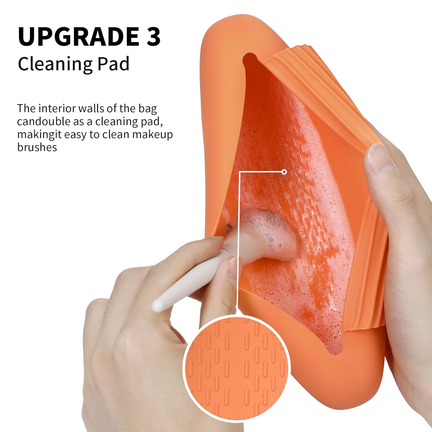 Silicone Makeup Brush Holder Travel Cosmetic Bag：Soft Portable Cosmetic Face Brushes Holder with Upgrade Anti-Fall Out Magnetic Closure, Large Travel Makeup Brush Case - Orange