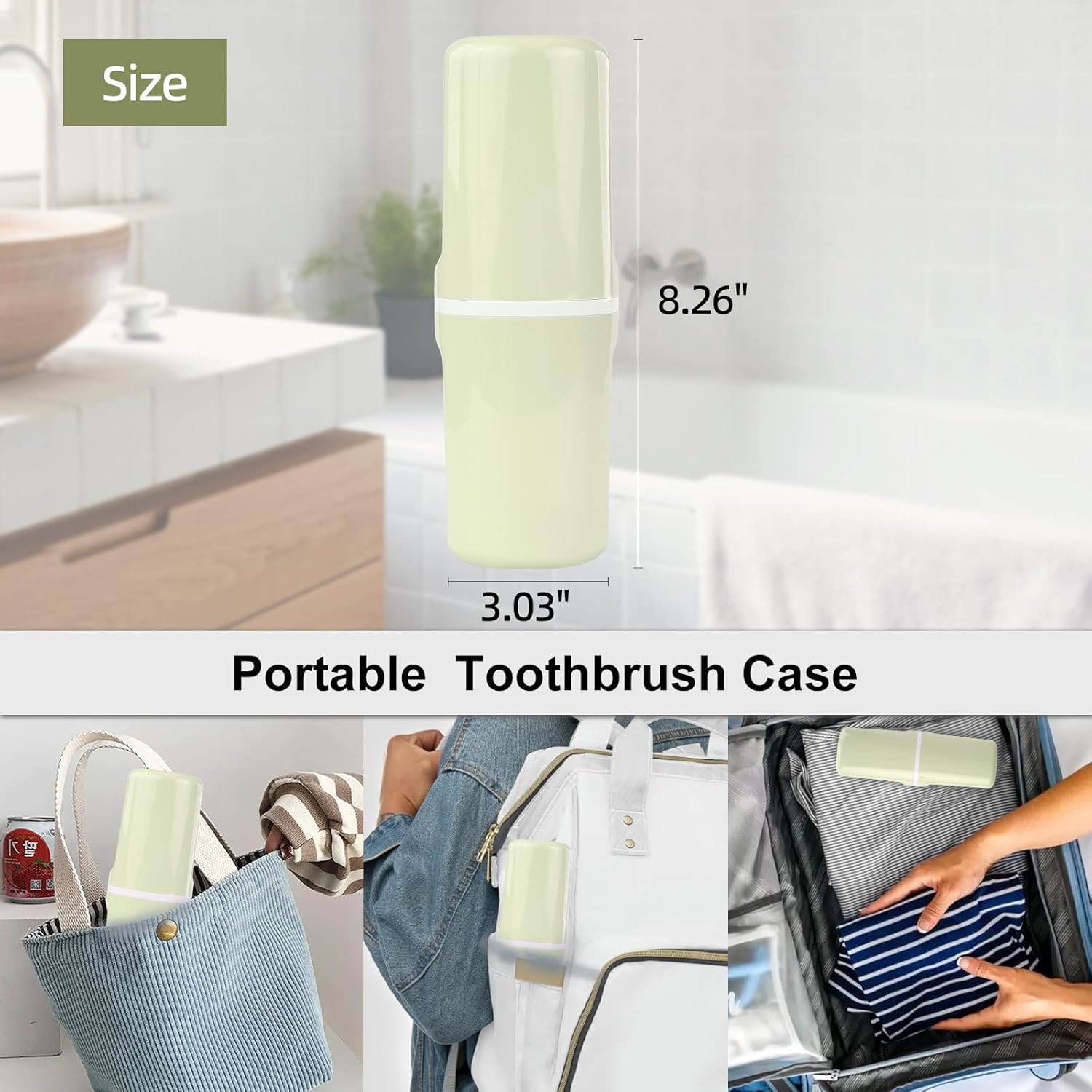Surblue Travel Toothbrush Case Detachable Toothbrush Holder with Cover Portable Toothbrush Container for Vacation Camping Dorm Bathroom,Green