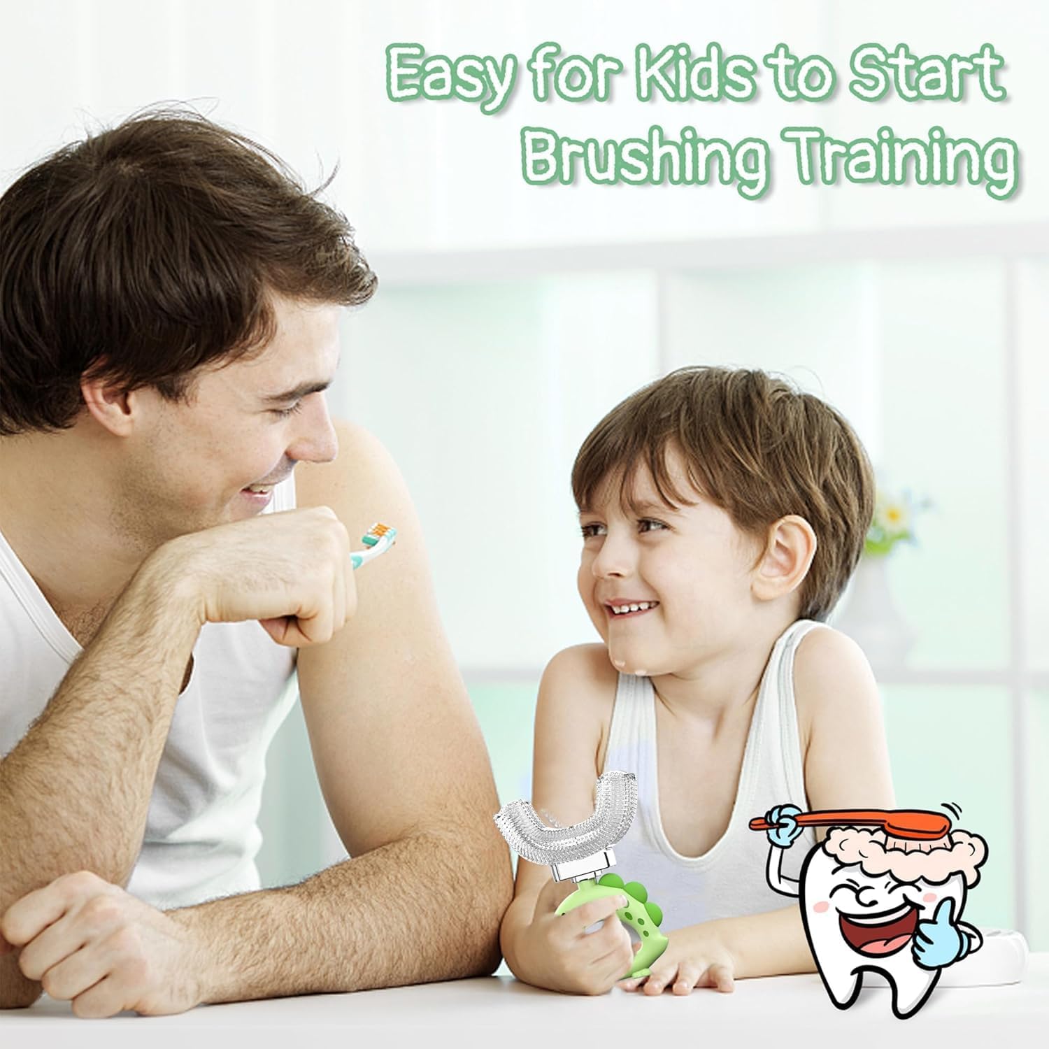 U Shaped Toothbrush - for Kids, Manual Whole Mouth Toddler Toothbrush Age 2-4 5 6 & up,Food Grade Soft Silicone Brush, 360° Oral Teeth Cleaning, Good for Dental Health, 2 Green