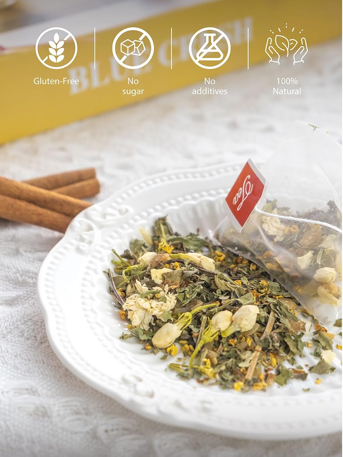 TeeLux Mint Jasmine Tea, 3g/bag, Mint with Jasmine, Lily, Osmanthus, Chrysanthemum, Fresh & Refreshing Flavor, Caffeine Free, 30 Count