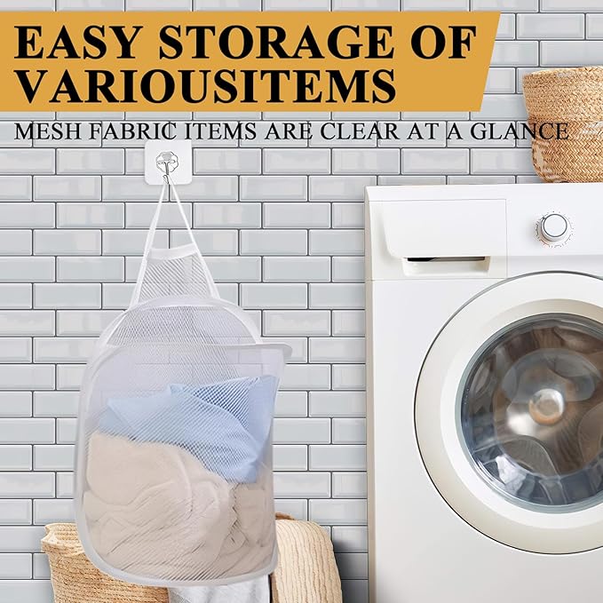 Mesh Collapsible Small Wall Laundry Baskets,3pcs Small Hanging Laundry Bag with Handle Portable Foldable Hamper for Hotel, University Dormitory Room Bathroom Travel Storage