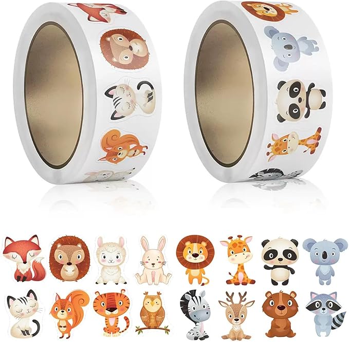 2 Roll Animal Stickers for Kids,1 Inch Cute Reward Sticker in 16 Patterns,Teacher Supplies for Classroom,Incentives Sticker Bulk for Kids,1000 Pcs Motivational Stickers for Party Favors