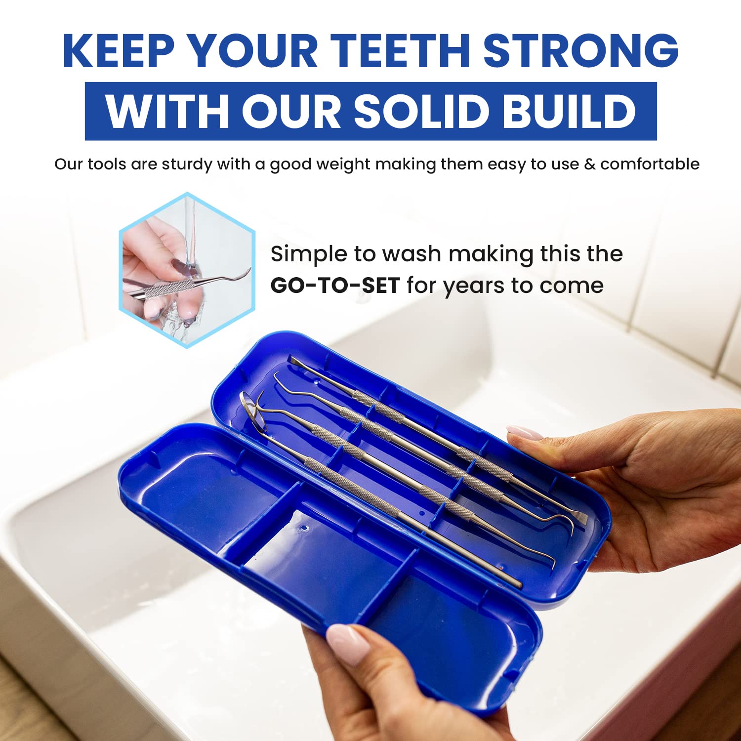 Dental Hygiene Kit - Calculus & Plaque Remover Dental Tool Set - Stainless Steel Tarter Scraper, Tooth Pick, and Mouth Mirror - Dentist Instrument Set for Teeth Cleaning (Blue)