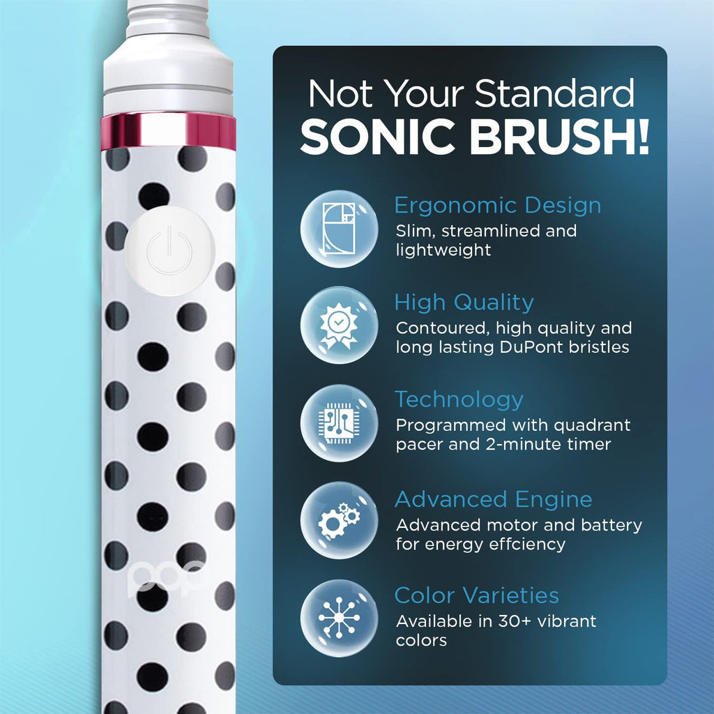 Pop Sonic Electric Toothbrush (White Dots) - Travel Toothbrushes w/AAA Battery | Kids Electric Toothbrushes with 2 Speed & 15,000-30,000 Strokes/Minute, Dupont Nylon Bristles