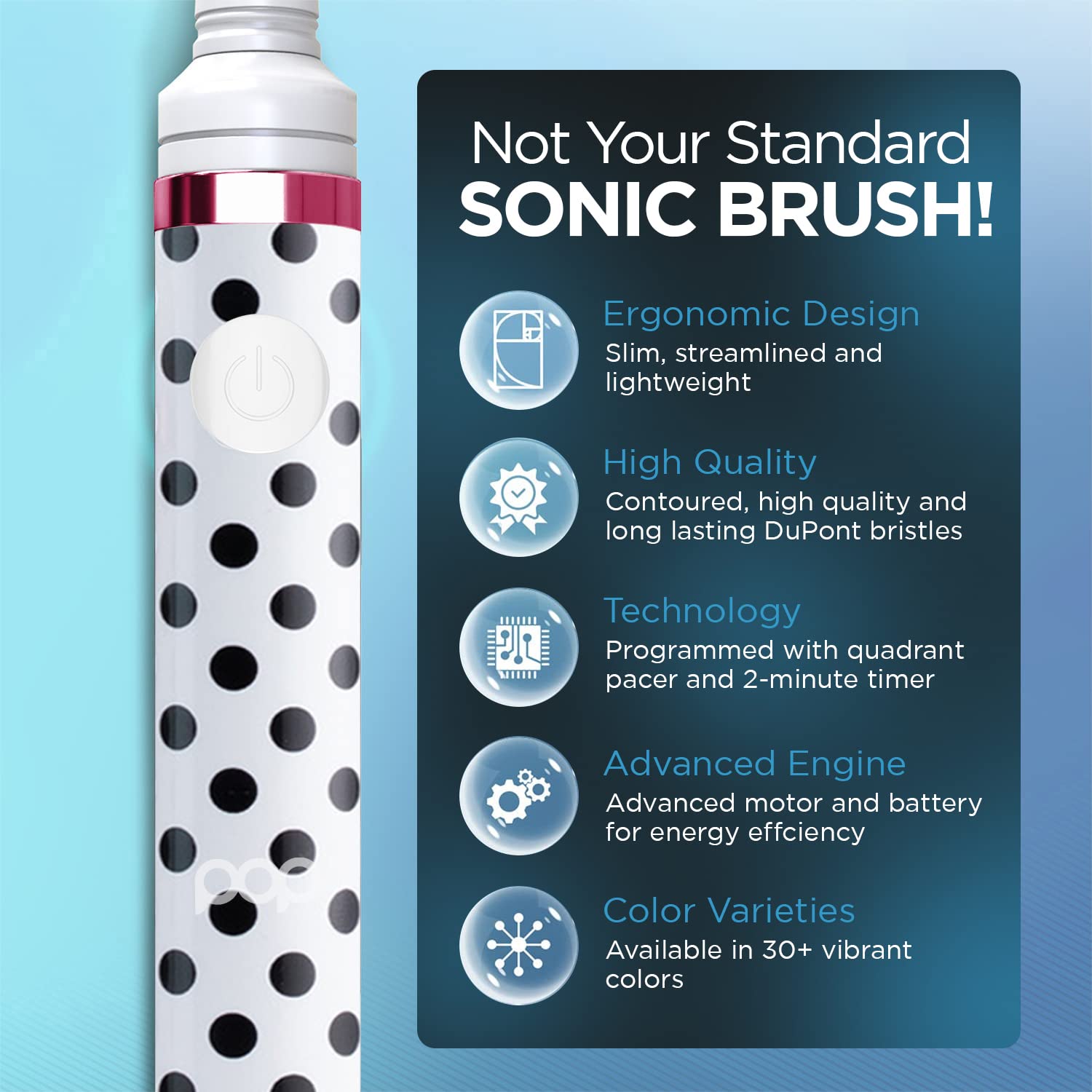 Pop Sonic Electric Toothbrush (White Dots) - Travel Toothbrushes w/AAA Battery | Kids Electric Toothbrushes with 2 Speed & 15,000-30,000 Strokes/Minute, Dupont Nylon Bristles