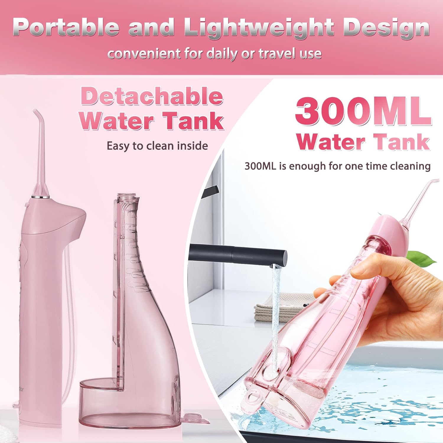 TOVENDOR Electric Water Dental Flosser Teeth Pick, Cordless Flossers Oral Irrigator IPX7 Waterproof 300ML Rechargeable Travel Water Teeth Cleaner with 5 Tips for Home Braces Care Gums Deep Cleaning