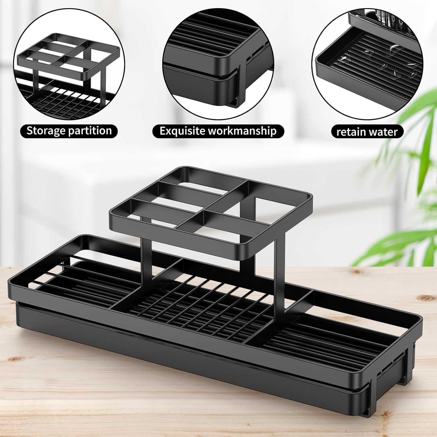 Toothbrush Holders for Bathrooms, 5 Slots Carbon Steel Tooth Brushing Holder Electric Toothbrush and Toothpaste Organizer Bathroom Accessories for Countertop, Shower, Black