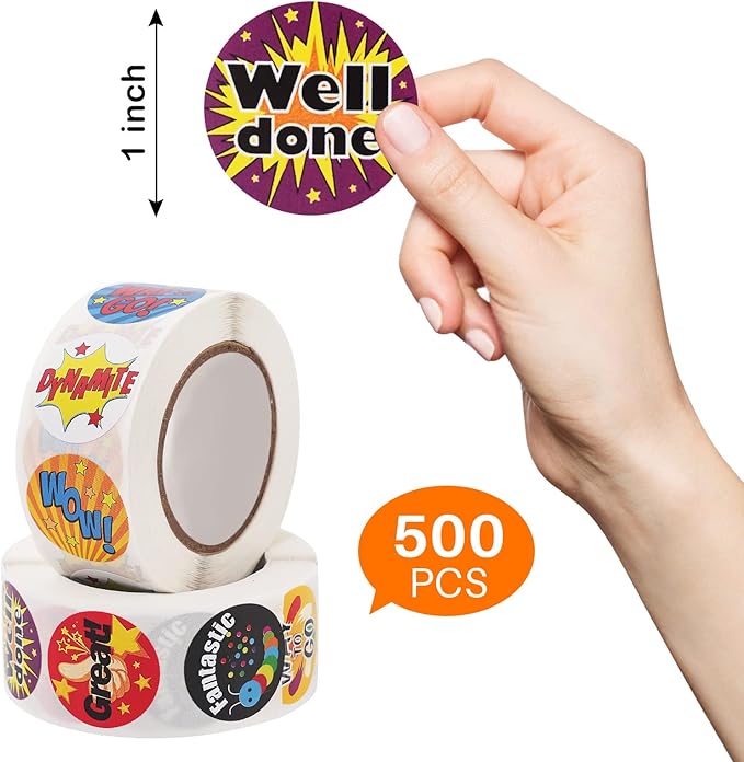 1000 Pieces Reward Stickers for Teachers,Fun Motivational Stickers Labels for Kids Students School Classroom in 16 Designs Styles (2 Rolls)