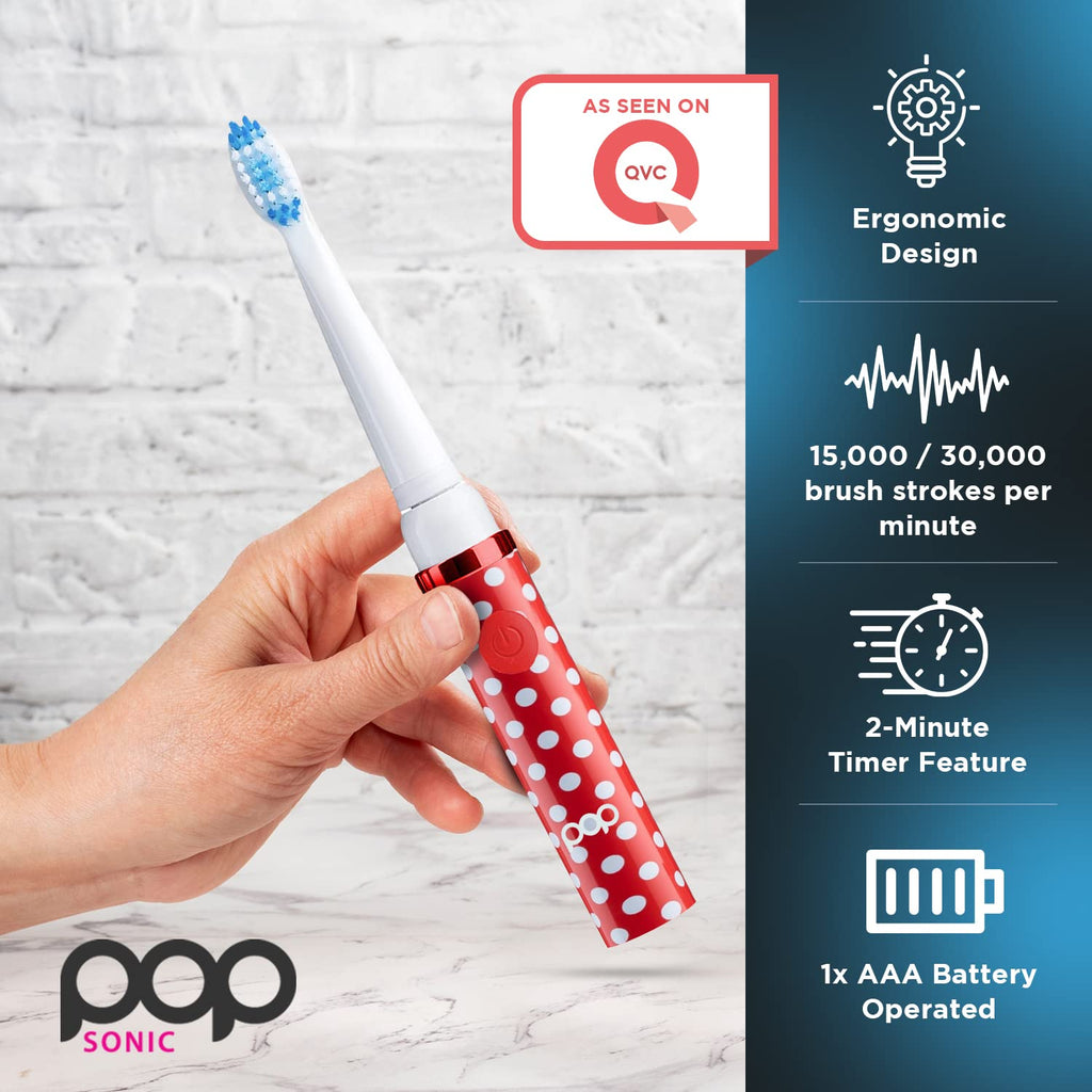 Pop Sonic Electric Toothbrush (Red Dots) - Travel Toothbrushes w/AAA Battery | Kids Electric Toothbrushes with 2 Speed & 15,000-30,000 Strokes/Minute, Dupont Nylon Bristles