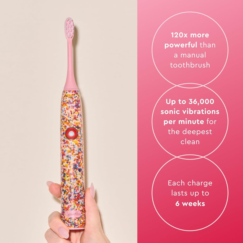 MOON x Sprinkles Toothbrush - Rechargeable Electric Toothbrush for Adults & Teens - 5 Sonic Cleaning Modes - Includes 2 Brush Heads & Travel Case - Cordless with Industry-Leading 6 Week Charge