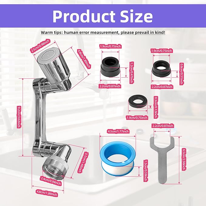 1080° faucet extender rotatable - All-Metal Swivel Faucet Extender with Dual Spray Modes, Universal Fit for Kitchen/Bathroom Sink, Anti-Splash Aerator with Tools (2 Pcs)