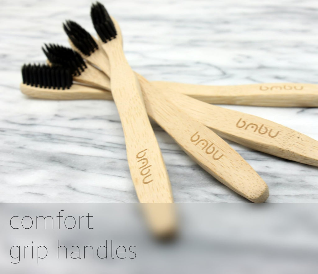 bmbu Bamboo Toothbrush 4 Pack - Medium/Soft Charcoal Bristles Tooth Brushes Wooden Handle - BPA Free, Eco Friendly, Vegan Product Gift Idea, Sustainably Grown in Recycled Biodegradable Packaging