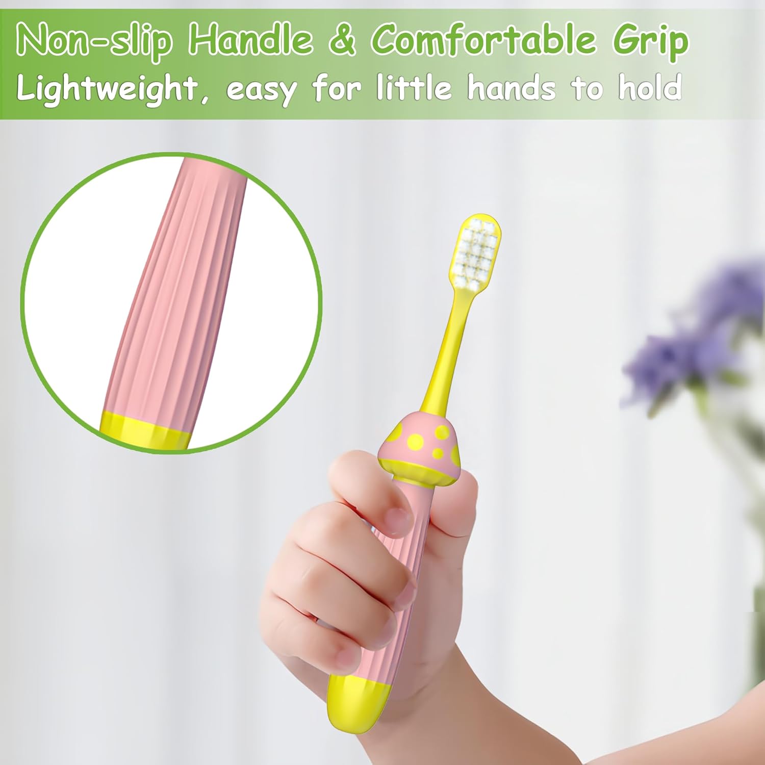 Kids Toothbrushes 4 Pack, Extra Soft Toddler Toothbrush 1-12 Years, Cute Mushroom Baby Toothbrush Multicolor Infant Training Tooth Brush Complete Tooth and Gum Care, Easy to Grip