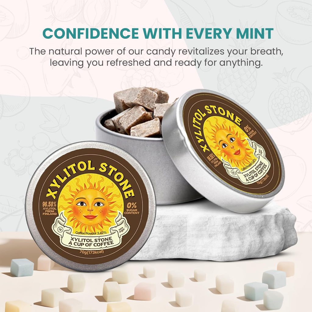 Xylitol Stone Sugar Free Candy - Vegan & Keto Friendly Unique Hard Candy Sugar-Free - 100% Natural Flavor Candies - Gluten Free & Non-GMO Breath Freshener Low Calorie Mints - Coffee (Pack of 2)