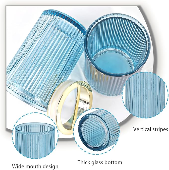 Toothbrush Holders for Bathrooms, 2pcs Glass Toothbrush Holder, 12oz Bathroom Tumbler and Mouthwash Cup, Tooth Brush and Toothpaste Organizer for Bathroom Vanity Countertop (Blue Gold)