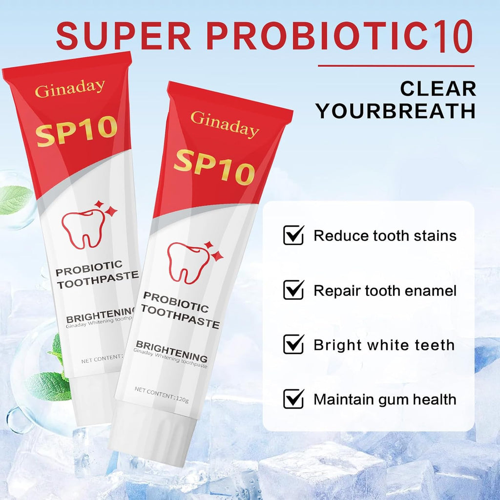 SP10 Probiotic Whitening Toothpaste, Deep Cleaning Care Remove Yellow Tooth Stains, with Probiotic Oral Health Management, Fresh Breath.