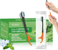 24Pack Disposable Toothbrush with Pre-Pasted Toothpaste 5-in-1 Mini Travel Toothbrush Deep Clean with Toothpick, Flosser, Tongue Scraper for Superior Oral Hygiene, Individually Wrapped