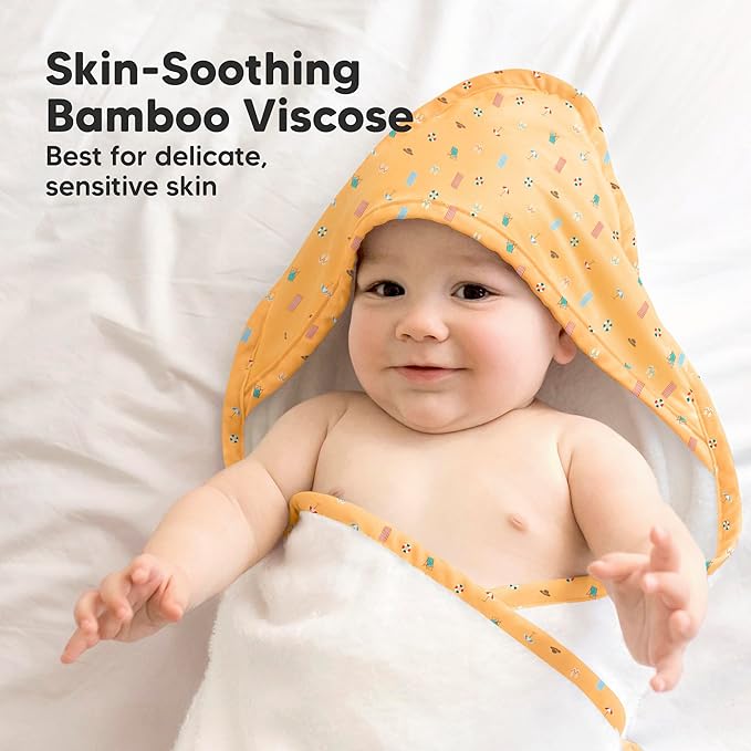KeaBabies Hooded Baby Towel for Newborn - Viscose Derived from Bamboo Large Baby Bath Towels with Hood for Boys, Girls, Toddler, Extra Absorbent & Soft Newborn Bath Essentials (Beach Day, Regular)