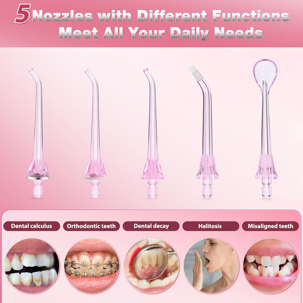 TOVENDOR Electric Water Flosser, Cordless Rechargeable Dental Oral Irrigator IPX7 Waterproof 300ML Travel Water Teeth Cleaner with 5 Tips for Braces Care Teeth Gums Cleaning, Home Office Daily Use