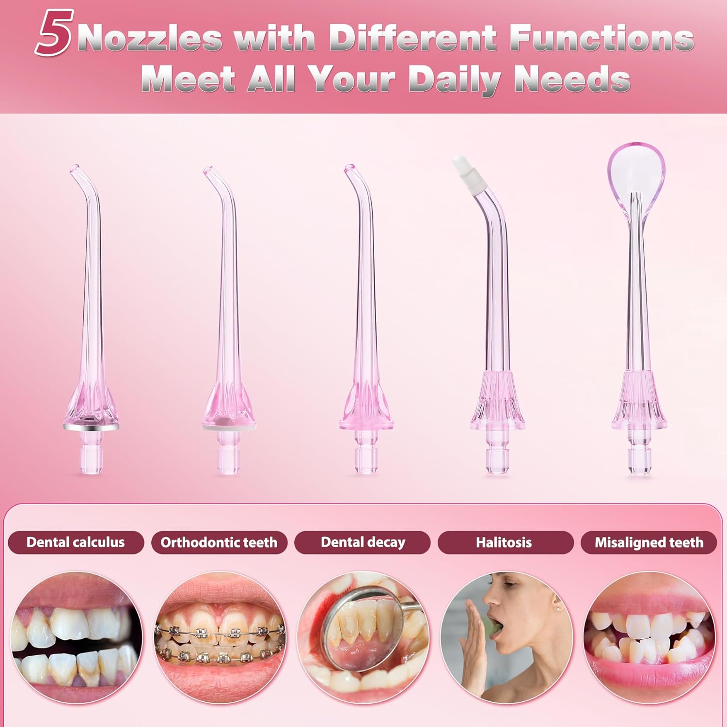 TOVENDOR Electric Water Flosser, Cordless Rechargeable Dental Oral Irrigator IPX7 Waterproof 300ML Travel Water Teeth Cleaner with 5 Tips for Braces Care Teeth Gums Cleaning, Home Office Daily Use