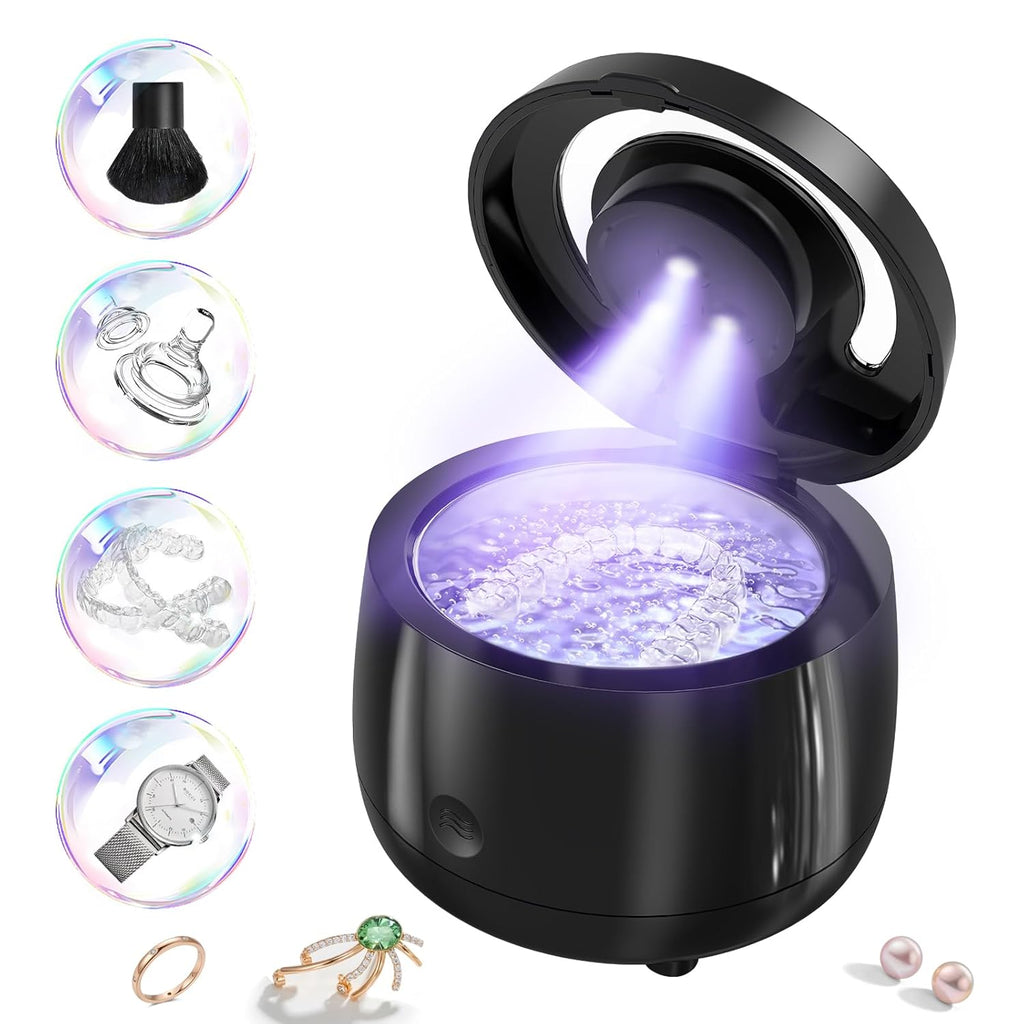 Ultrasonic Retainer Cleaner, 43kHz Ultrasonic Denture Cleaner Jewelry Cleaning Machine Eyeglass Cleaner for Watches Dentures Ring Razor Makeup Brush