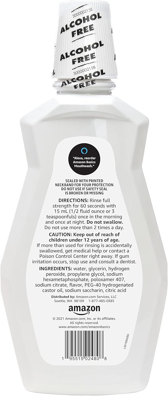 Amazon Basics Teeth Whitening Mouthwash, Alcohol-Free, Clean Mint, 32 Fluid Ounces, 4-Pack, Previously Solimo
