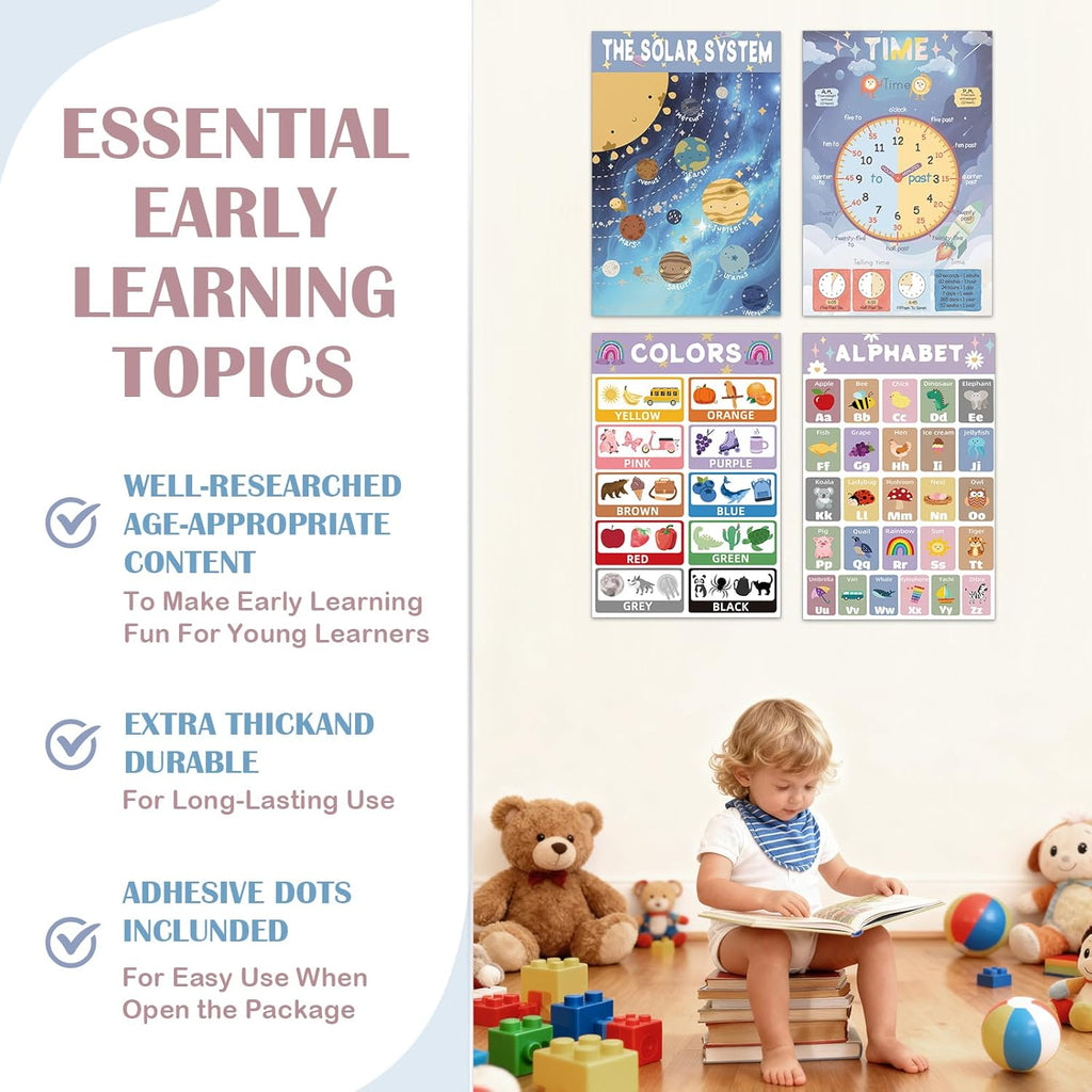 16 Educational Posters for Preschoolers, Laminated PreK Learning Poster Charts for Toddlers 1-3, Learning Wall Charts for Kids’ Bedroom, Playroom, Preschool, Kindergarten and Homeschool (Morandi A)