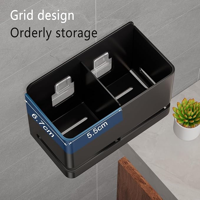 Aluminum Electric Toothbrush Holder - Bathroom Wall Mounted Toothbrush Holder (Black, Double Slot)