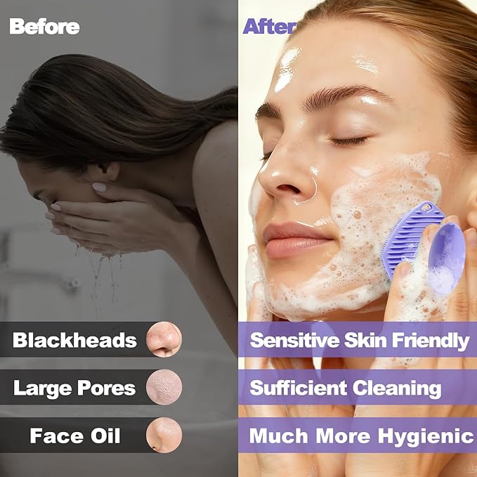 2 Pack Face Scrubbers, Silicone Face Scrubber Soft Bristles, Gentle Lather, Exfoliating & Deep Cleaning for Sensitive Skin, Giant Suction Cup Stick Securely, Easy to Store (Purple)