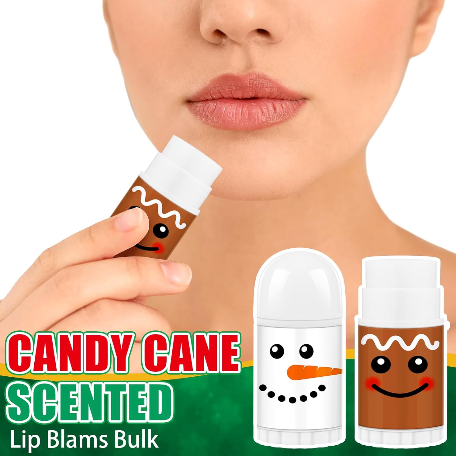 50 Pcs Christmas Lip Balm Bulk Mini Candy Cane Peppermint Flavor Lip Balms Bulk Christmas Stocking Stuffers Xmas Party Gifts Small Thank You Employee Appreciation Gifts for Women Men (Xmas Character)