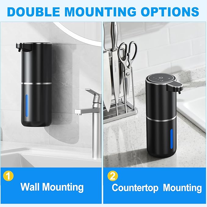 Automatic Soap Dispenser, Stainless Touchless Dispenser, 12.8 fl.oz. for Liquid Soap, 1200mAh Soap Dispensing Levels Wall Mounting for Kitchen Washbasin Bathroom Bathtub, Matte Black