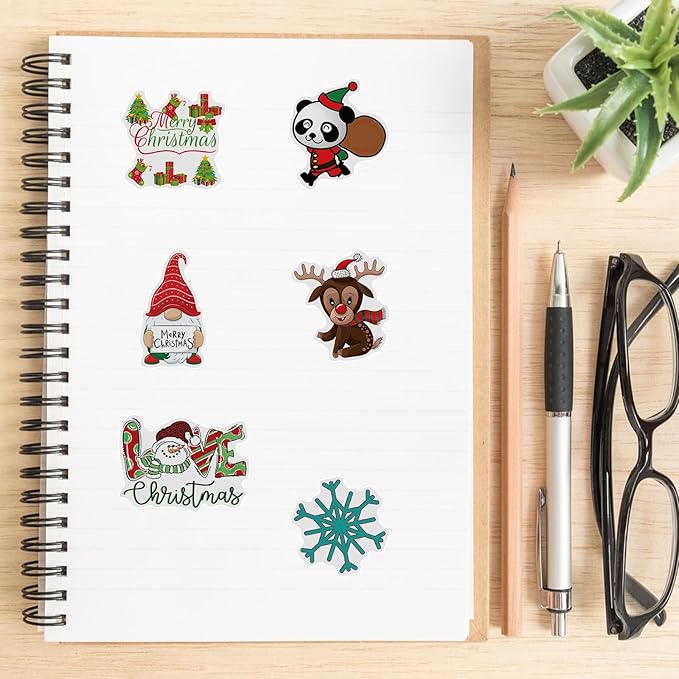 100 Pcs Christmas Stickers for Kids Classroom by Taeekiy,Christmas Party Favors,Cute Happy Holiday Stickers for Water Bottles,Laptop,Phone Etc.Winter Xmas Stickers for Adults Boys Girls