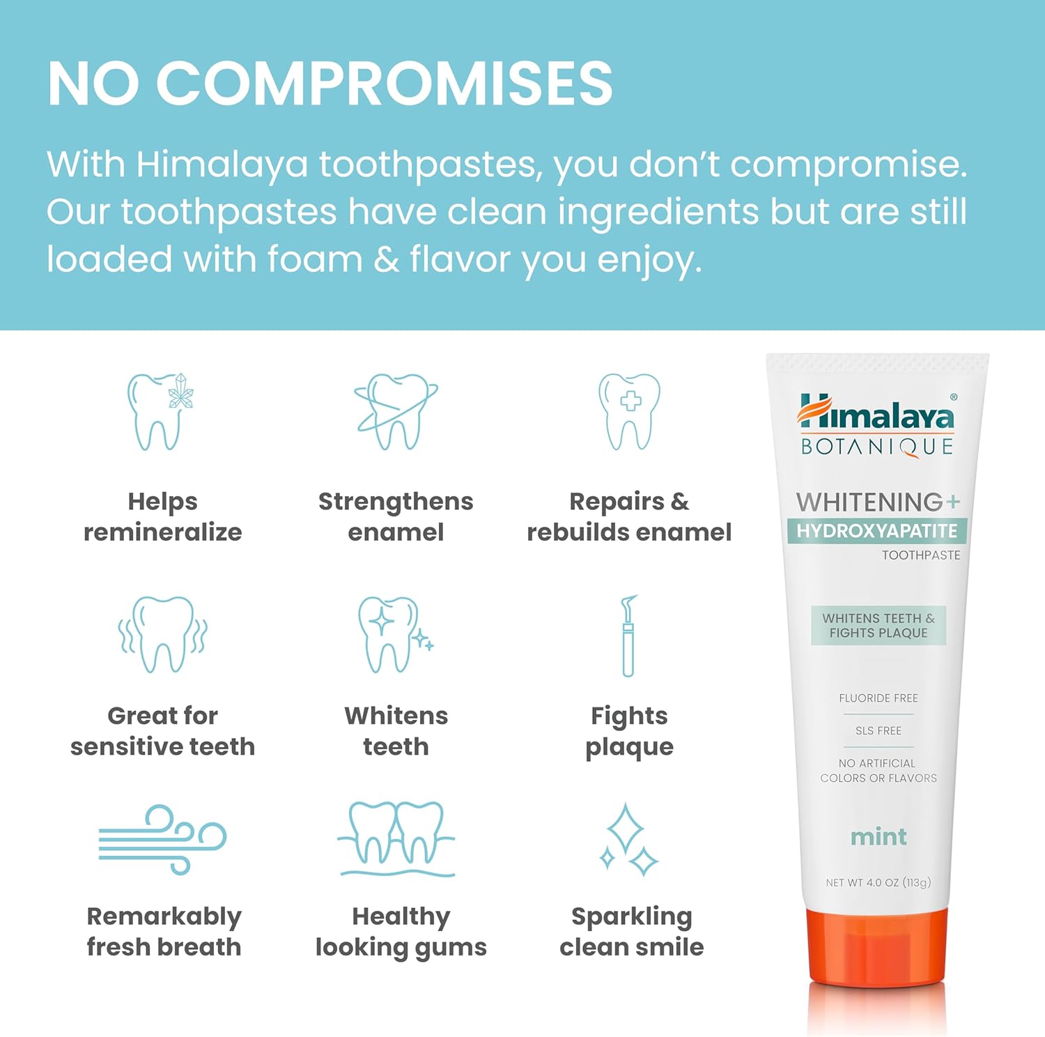 Himalaya Botanique Whitening + Hydroxyapatite Toothpaste, Mint Flavor - Nano Hydroxyapatite to Support Remineralization and Restore Enamel to Strengthen Teeth - Vegan, Gluten Free, 4 oz (Pack of 2)