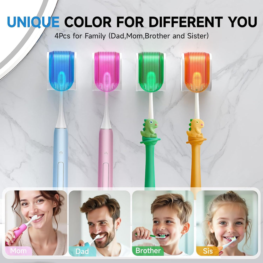 Toothbrush Holders for Bathrooms【Upgrade Single Slot Design】 Toothbrush Holder Wall Mounted with Cover Moisture-Proof and Dust-Proof Toothbrush Storage Organizer for Shower Family and Travel 4PCS