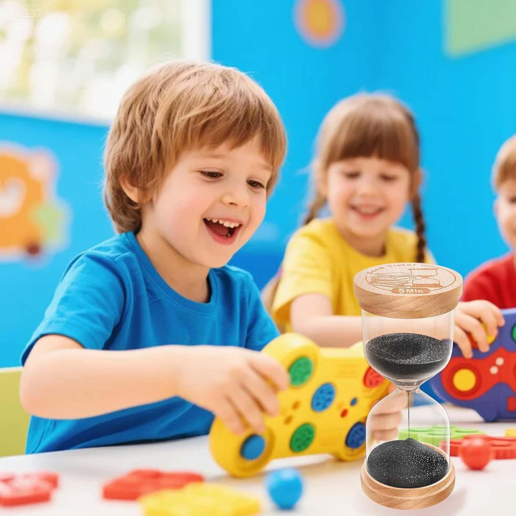 3 Minute Sand Timer, Wooden Hourglass Sand Clock, Small Wood Black 3 Min Hour Glass, Three Minutes Sandglass for Brushing Teeth, Reloj De Arena, Classroom, Game, Kitchen, Home, Office