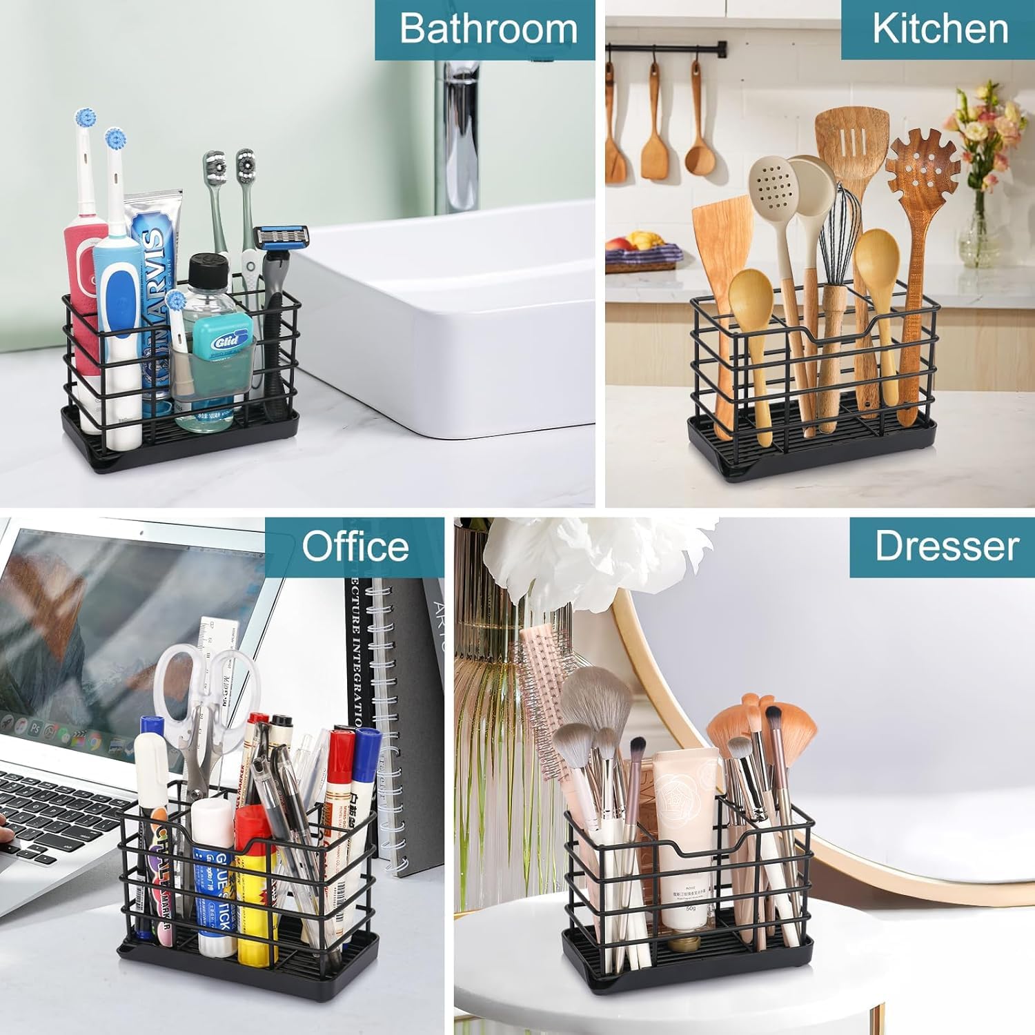 Toothbrush Holders for Bathrooms, Stainless Steel Bathroom Toothbrush Holder Kids Electric Tooth Brush Holder and Toothpaste Holder for Bathroom Accessories Organizer with Tray, Multi-Slots (Large)