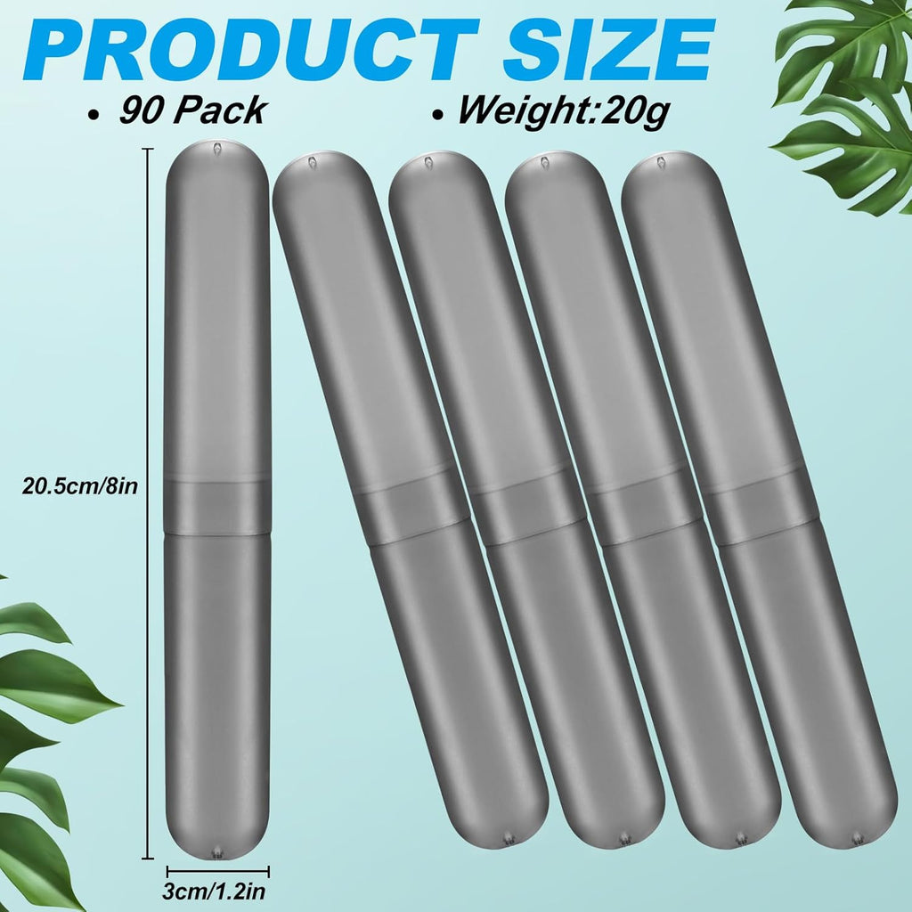 Sieral 90 Pack Travel Toothbrush Case Holder - Bulk Breathable Portable Toothbrush Storage Plastic Container for Home, Outdoor, Travel, Trip, Camping, 8 x 1.2 Inch (Gray)