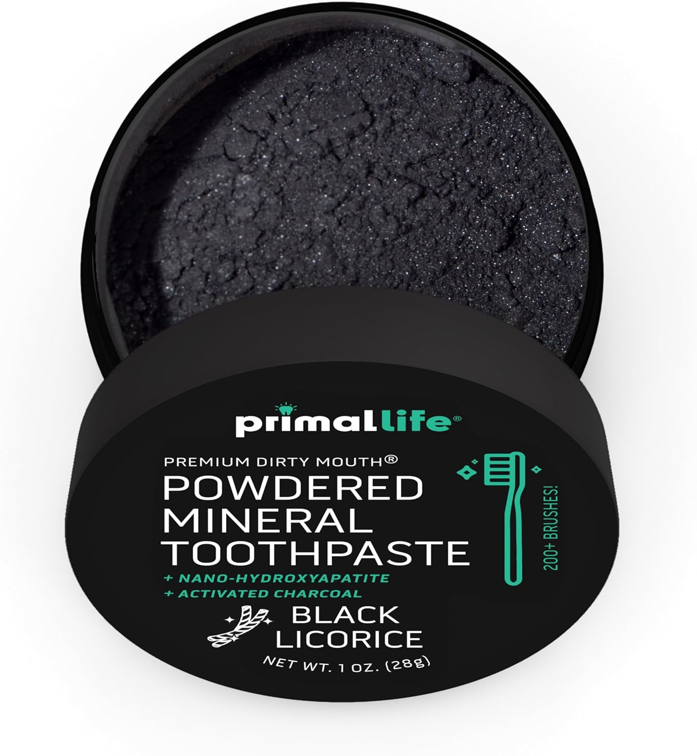 Primal Life Organics - Dirty Mouth Toothpowder, Activated Charcoal Tooth Cleaning Powder, Essential Oils Natural Kaolin Bentonite Clay, 200+ Brushings, Organic Vegan (Charcoal Black Licorice, 1 oz)