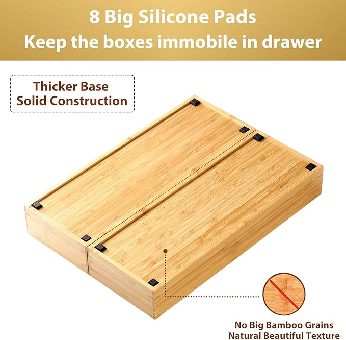 Umilife Bamboo Kitchen Utensils Organizer, Extra Long High Silverware Drawer Holder, Flatware Cutlery Storage Box, Multi-Use Drawer Divider in Office, Bathroom, Pantry - 17"x6"x2.5" (Set of 2)