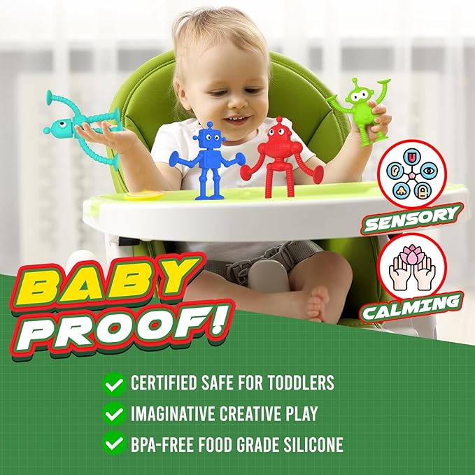 Baby Bath Toys Suction Toy: No Hole Bath Toy for Toddlers - Robot Fidget Suction Cup Toys - Window Building Sensory Toy for Boys Girls Travel Gifts - Christmas Stocking Stuffers for Kids