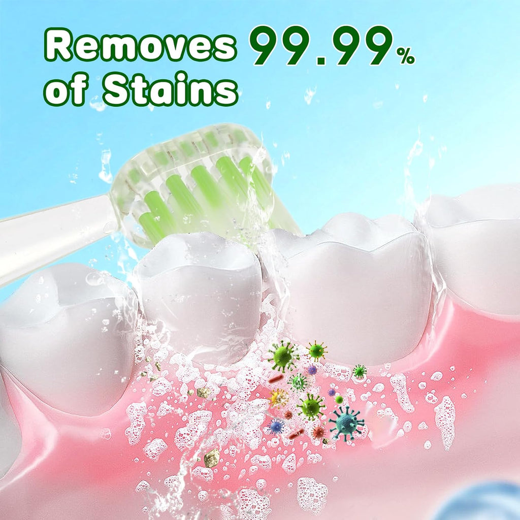 Kids Electric Toothbrush Sonic Battery-Powered for Toddler Ages 2-10, 2-Min Smart Timer LED Light with 3 Color Cleaning Modes, Green FunBear Boys Girls 2 Replacement Heads