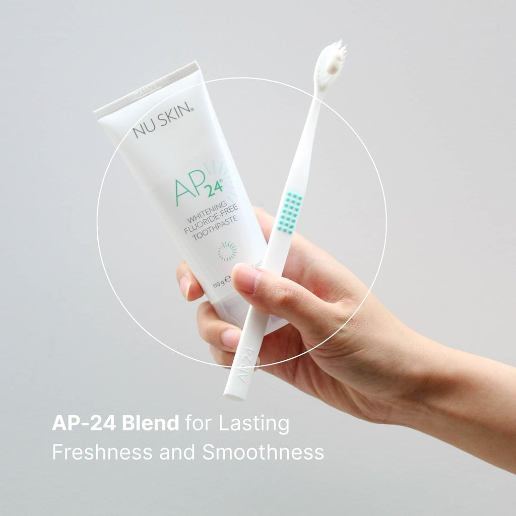 Nu Skin AP 24 Whitening Fluoride - Free Toothpaste | AP 24 Blend | Vanilla Mint Flavor | Brightens Teeth | Removes Surface Stains | Prevents Dental Cavities & Plaque | Enamel-Safe | 4 oz | 3 Pack