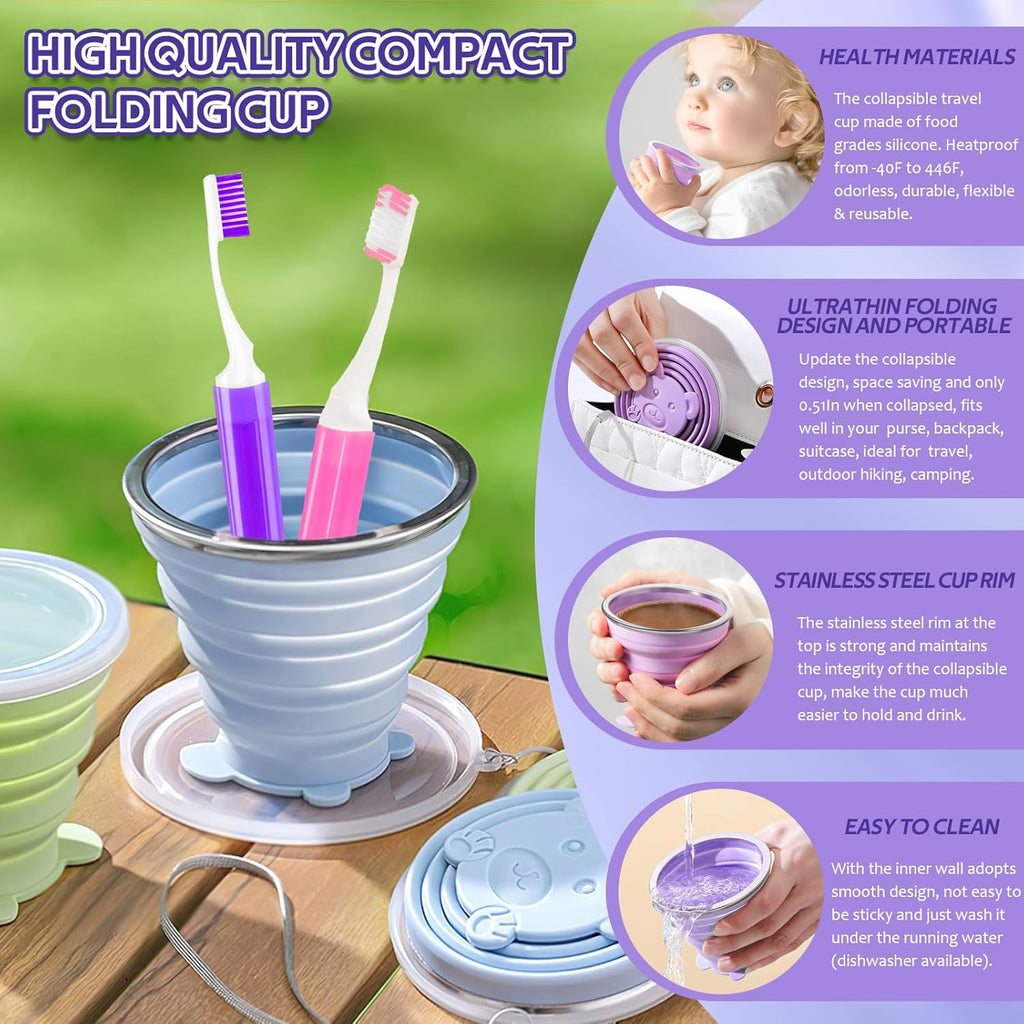 Toothbrush Travel Case, Travel Toothbrush Silicone Collapsible Toothbrush Cup, Travel Toothbrush Set Suitable for Business Camping Travel or Daily Use (Purple)