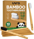 Bamboo Toothbrushes for Adults - 10 Pack Eco-Friendly, Biodegradable, Charcoal-Infused Soft Bristles Bamboo Toothbrush - Sustainable Plastic Free, Compostable Natural Wooden Toothbrushes