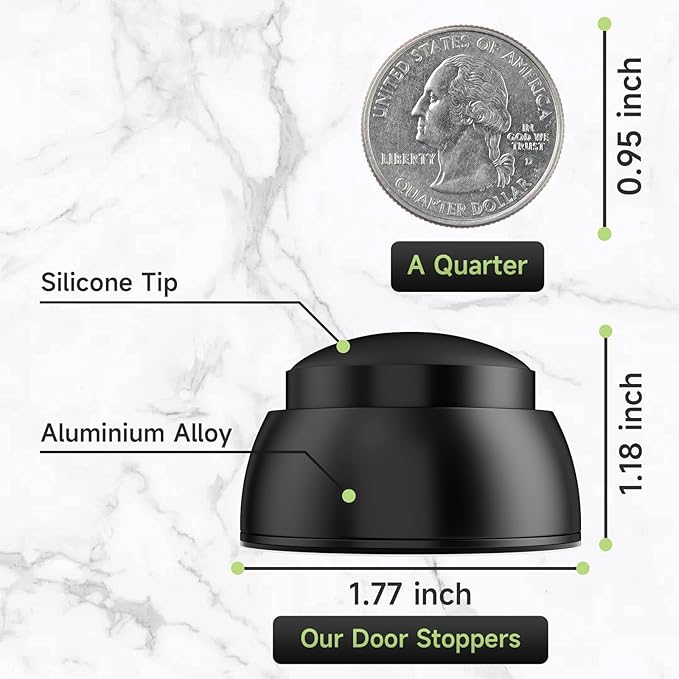 15PCS Door Stopper Wall Protector with Silicone Head, Aluminum Door Knob Wall Protector, Spring Shock Absorption Technology, 1.65" Door Stoppers for Wall, Adhesive Installation or with Screw
