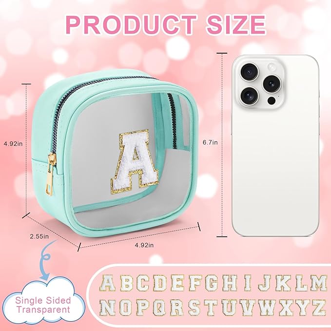 YOOLIFE Initial Make Up Bag Travel Toiletry Bag, Clear Makeup Bag Preppy Cosmetic Bags Organizer Travel Essentials Gifts for Women Teen Girlfriend Teacher Mom Birthday Mothers Day Gifts Mini Blue G