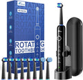 Rtauys Rotating Electric Toothbrush for Adults with 8 Brush Heads (2 Types), 5 Modes Rechargeable Power Toothbrush with Travel Case and 2 Minute Smrte Timer